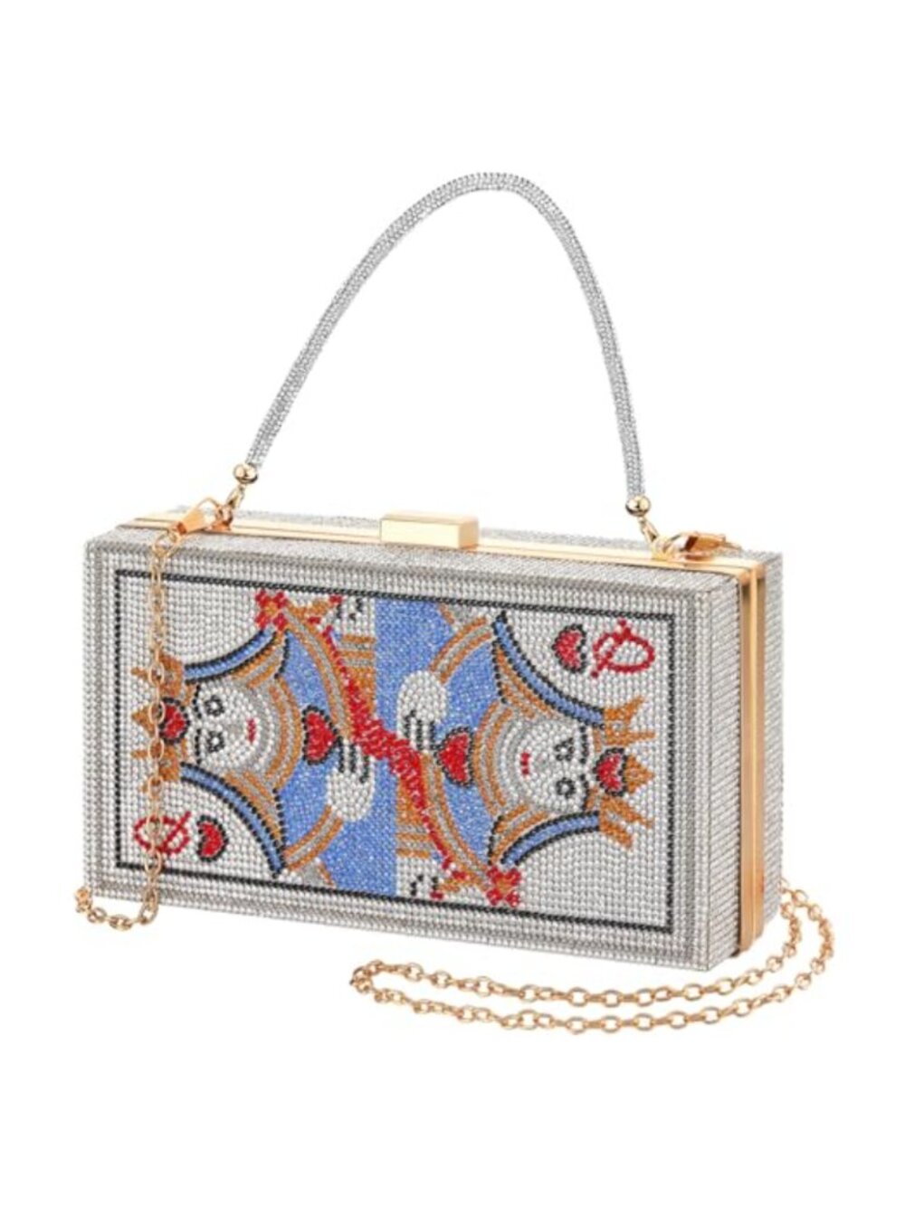 Rhinestone Poker Card Evening Clutch with 2 Detachable Chains
